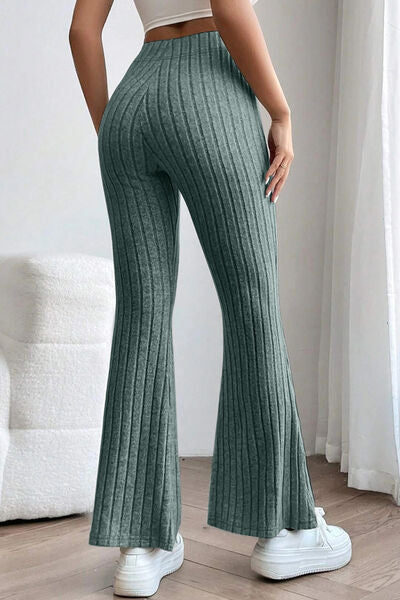 Basic Bae Full Size Ribbed High Waist Flare Pants - NeoKira Unlimited