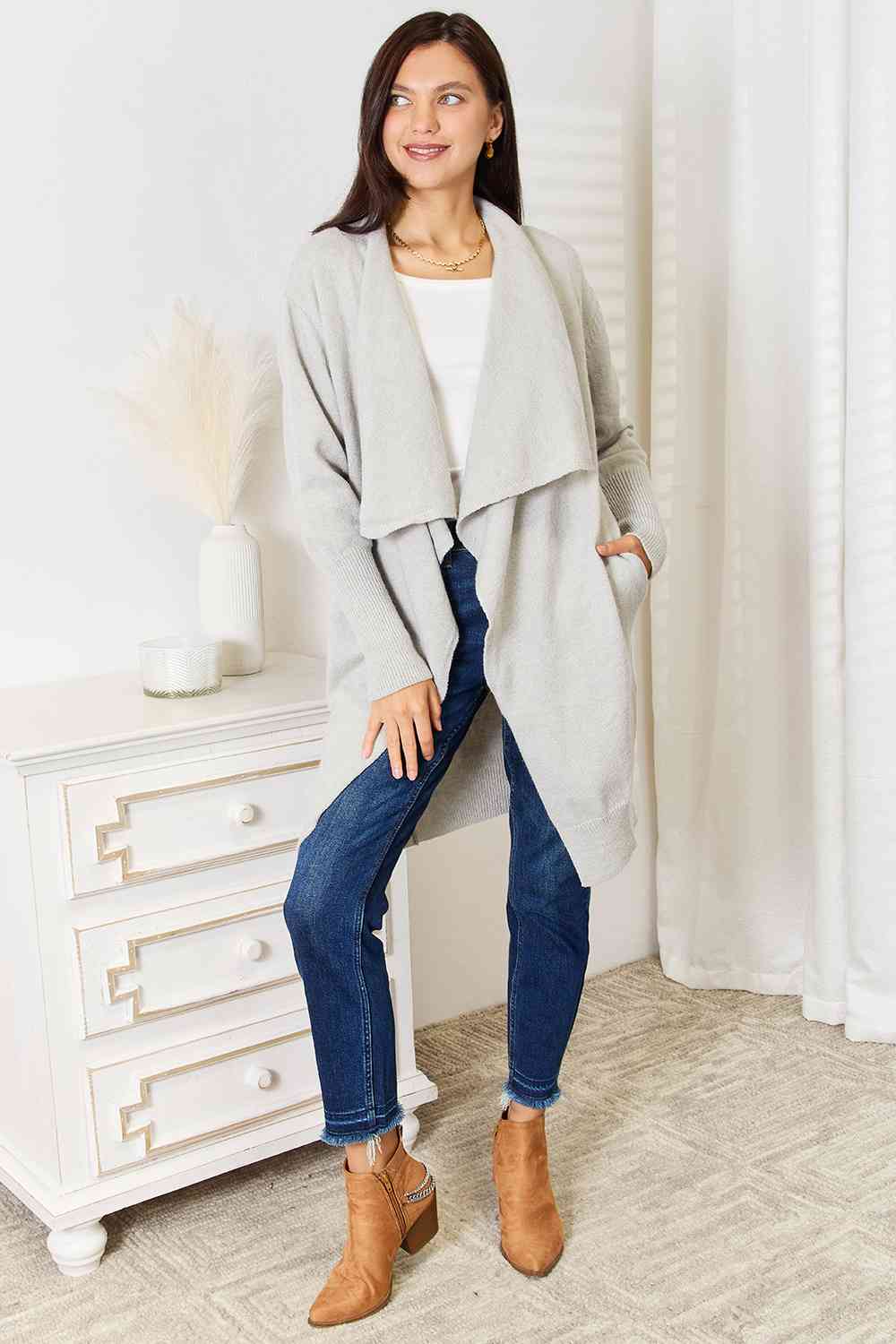 Angel Wings Open Front Duster Cardigan with Pockets - NeoKira Unlimited