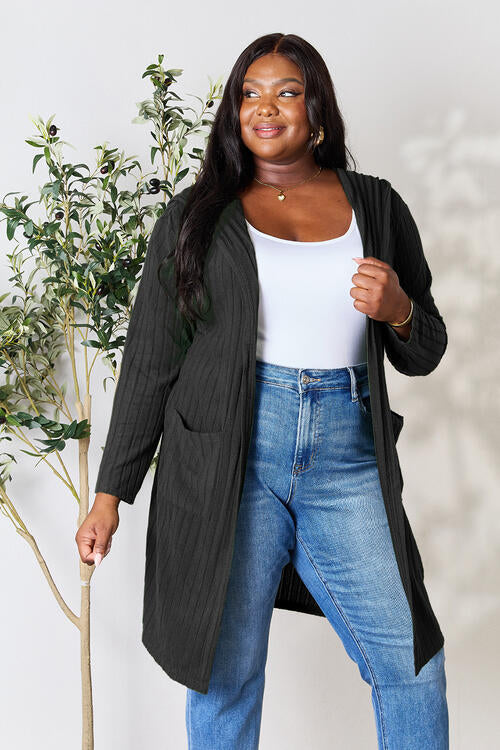 Basic Bae Full Size Ribbed Open Front Long Sleeve Cardigan - NeoKira Unlimited