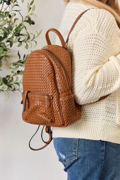 SHOMICO Vegan Leather Woven Backpack Backpack Trendsi   