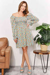 Double Take Floral Smocked Flounce Sleeve Square Neck Dress Mini Dress Trendsi   