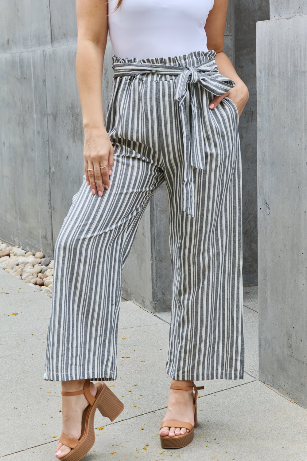 Heimish Find Your Path Full Size Paperbag Waist Striped Culotte Pants Pants Trendsi Stripe S 