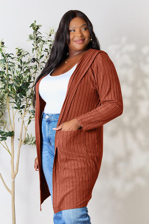 Basic Bae Full Size Ribbed Open Front Long Sleeve Cardigan - NeoKira Unlimited
