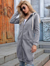 Double Take Full Size Zip-Up Longline Hoodie with Pockets Hoodie Trendsi   