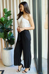 Dress Day Marvelous in Manhattan One-Shoulder Jumpsuit in White/Black Jumpsuits Trendsi   