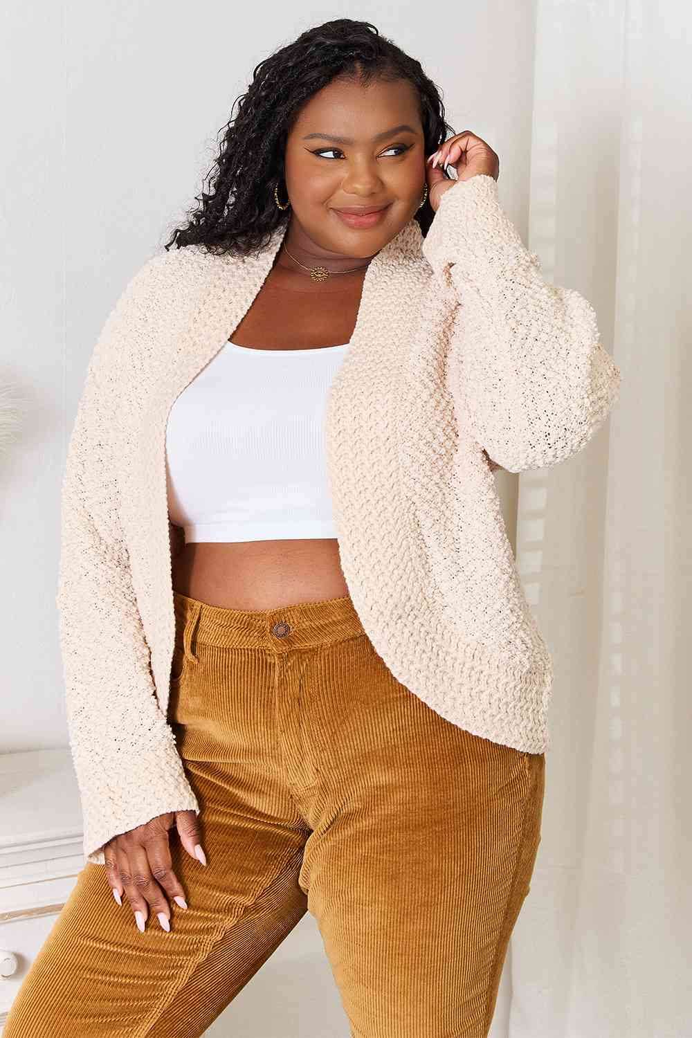 Double Take Open Front Long Sleeve Cardigan - NeoKira Unlimited