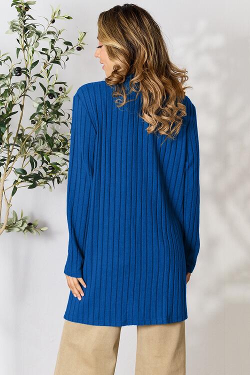 Basic Bae Full Size Ribbed Open Front Cardigan with Pockets - NeoKira Unlimited