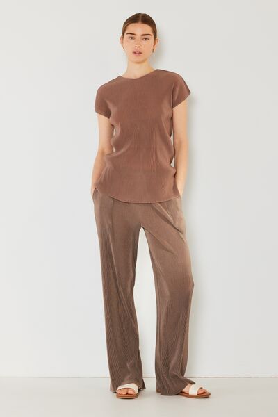 Marina West Swim Rib Pleated Elastic-Waist Wide Leg Pants Pants Trendsi   