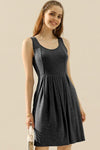 Doublju Full Size Round Neck Ruched Sleeveless Dress with Pockets Mini Dress Trendsi CHARCOAL S 