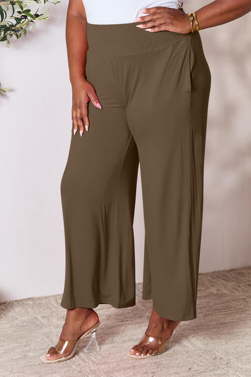 Double Take Full Size Smocked Wide Waistband Wide Leg Pants Pants Trendsi   