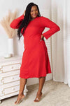 Culture Code Full Size Round Neck Long Sleeve Dress Midi Dress Trendsi   