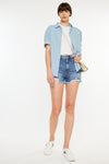 Kancan Distressed Raw Hem High Waist Denim Shorts Denim Shorts Trendsi   