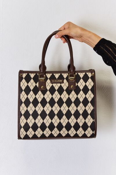 David Jones Argyle Pattern PU Leather Handbag Handbag Trendsi   