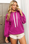 BiBi Brushed Checker Drawstring Long Sleeve Hoodie Hooded Top Trendsi   