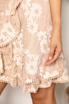 Double Take Floral Lace Pompom Detail Tie-Waist Flutter Sleeve Dress Mini Dress Trendsi   