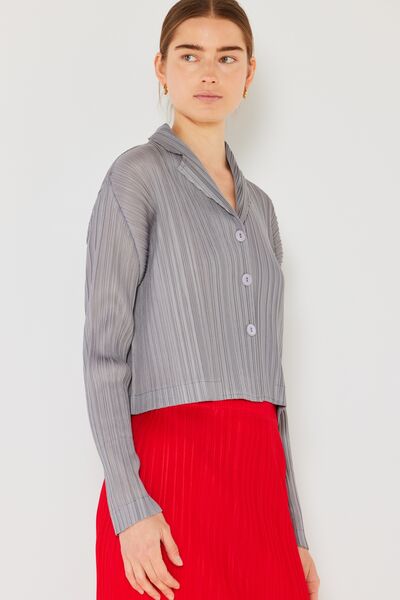 Marina West Swim Pleated Cropped Button Up Shirt Shirt Trendsi   