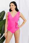 Marina West Swim Full Size Float On Ruffle Faux Wrap One-Piece in Pink Swimsuit Trendsi   