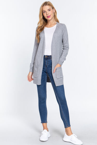 ACTIVE BASIC Open Front Long Sleeve Cardigan Cardigan Trendsi   