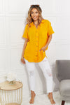 Zenana Full Size Summer Breeze Gauze Short Sleeve Shirt in Mustard Top Trendsi   