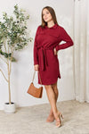 Culture Code Full Size Tie Front Half Zip Long Sleeve Shirt Dress Midi Dress Trendsi   