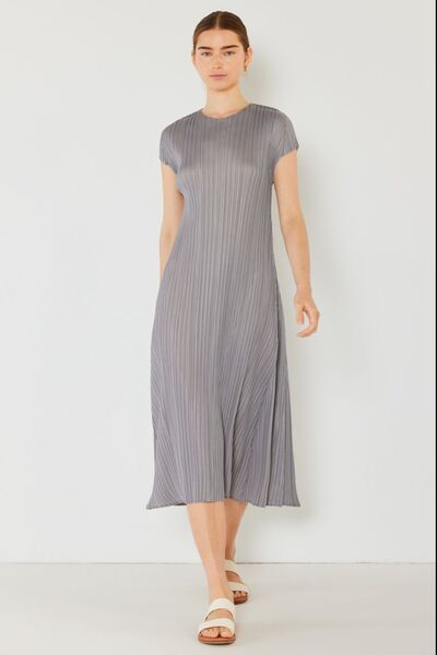 Marina West Swim Pleated Cap Sleeve A-Line Dress Midi Dress Trendsi Gray S/M 