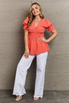 Culture Code Whimsical Wonders Full Size V-Neck Puff Sleeve Button Down Top Top Trendsi   