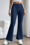 Basic Bae Full Size Ribbed High Waist Flare Pants Pants Trendsi Navy S 