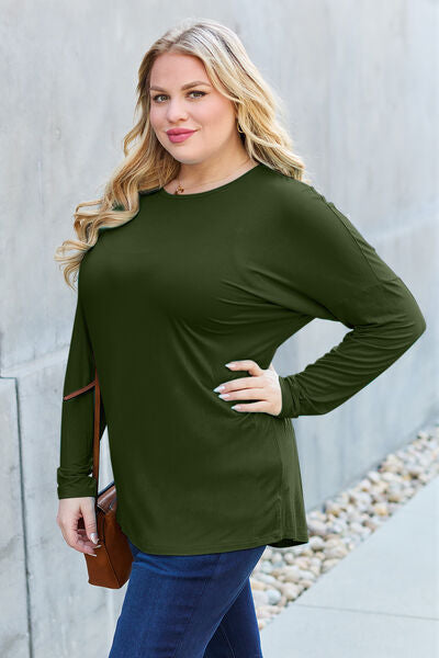 Basic Bae Full Size Round Neck Dropped Shoulder Shirt - NeoKira Unlimited