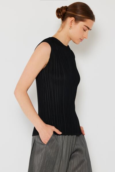 Marina West Swim Pleated Sleeveless Crewneck Tank Tank Top Trendsi   