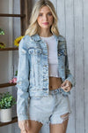 Veveret Distressed Button Up Denim Jacket Jacket Trendsi MEDWASH S 