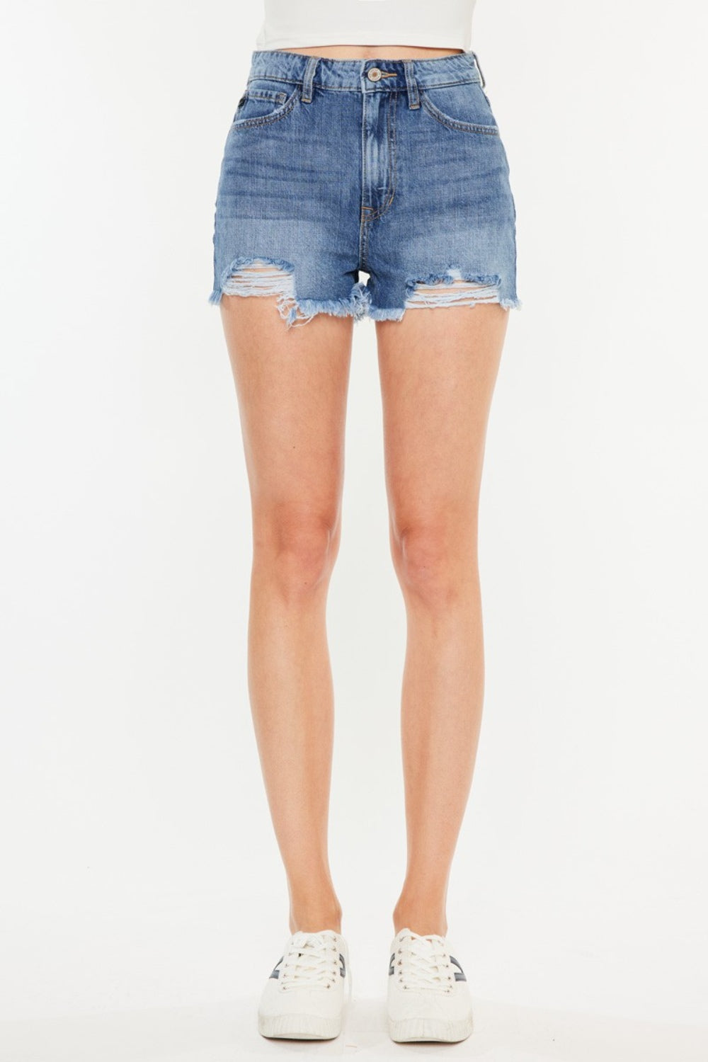 Kancan Distressed Raw Hem High Waist Denim Shorts Denim Shorts Trendsi   