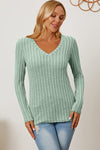 Basic Bae Full Size Ribbed V-Neck Long Sleeve Shirt Top Trendsi   