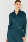 Marina West Swim Pleated Cropped Button Up Shirt Shirt Trendsi Deep Green S/M 