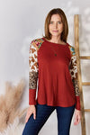 Hailey & Co Full Size Leopard Waffle-Knit Blouse Top Trendsi   