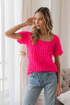 Sew In Love Bubble Textured Round Neck Short Sleeve T-Shirt T-Shirt Trendsi HOTPINK S 