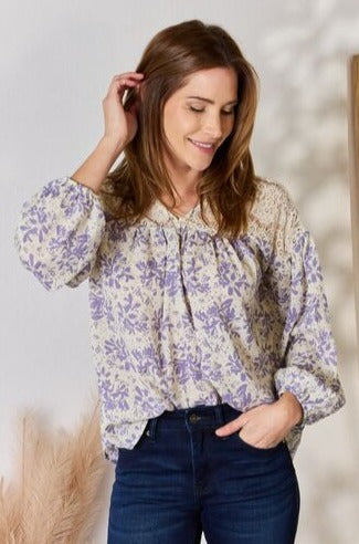 Hailey & Co Full Size Lace Detail Printed Blouse - NeoKira Unlimited
