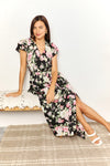 Double Take Floral Flutter Sleeve Tie-Waist Split Dress Maxi Dress Trendsi   