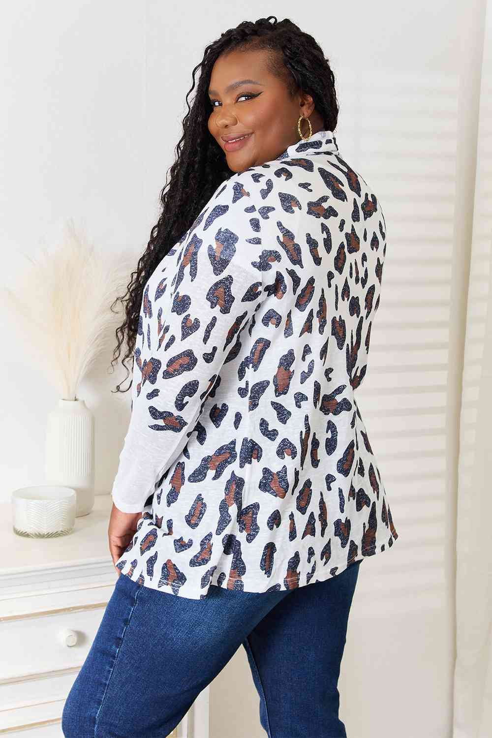 Double Take Leopard Long Sleeve Cardigan Cardigan Trendsi   