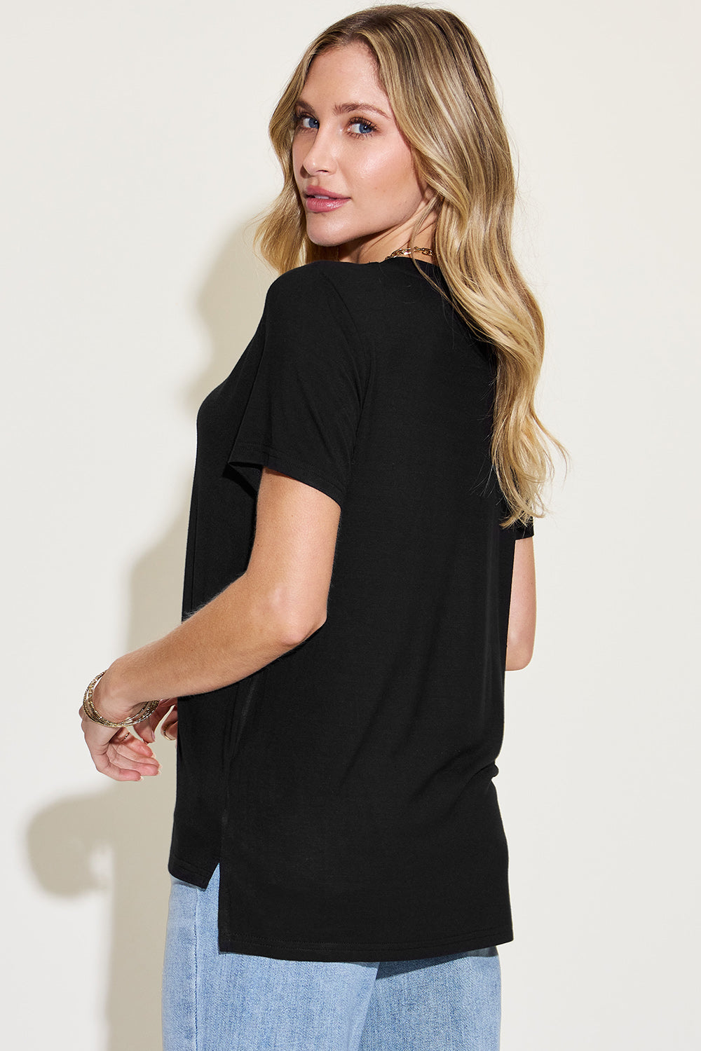 Basic Bae Full Size V-Neck High-Low T-Shirt - NeoKira Unlimited