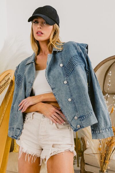 BiBi Button Up Long Sleeve Denim Jacket Jacket Trendsi DENIM S 