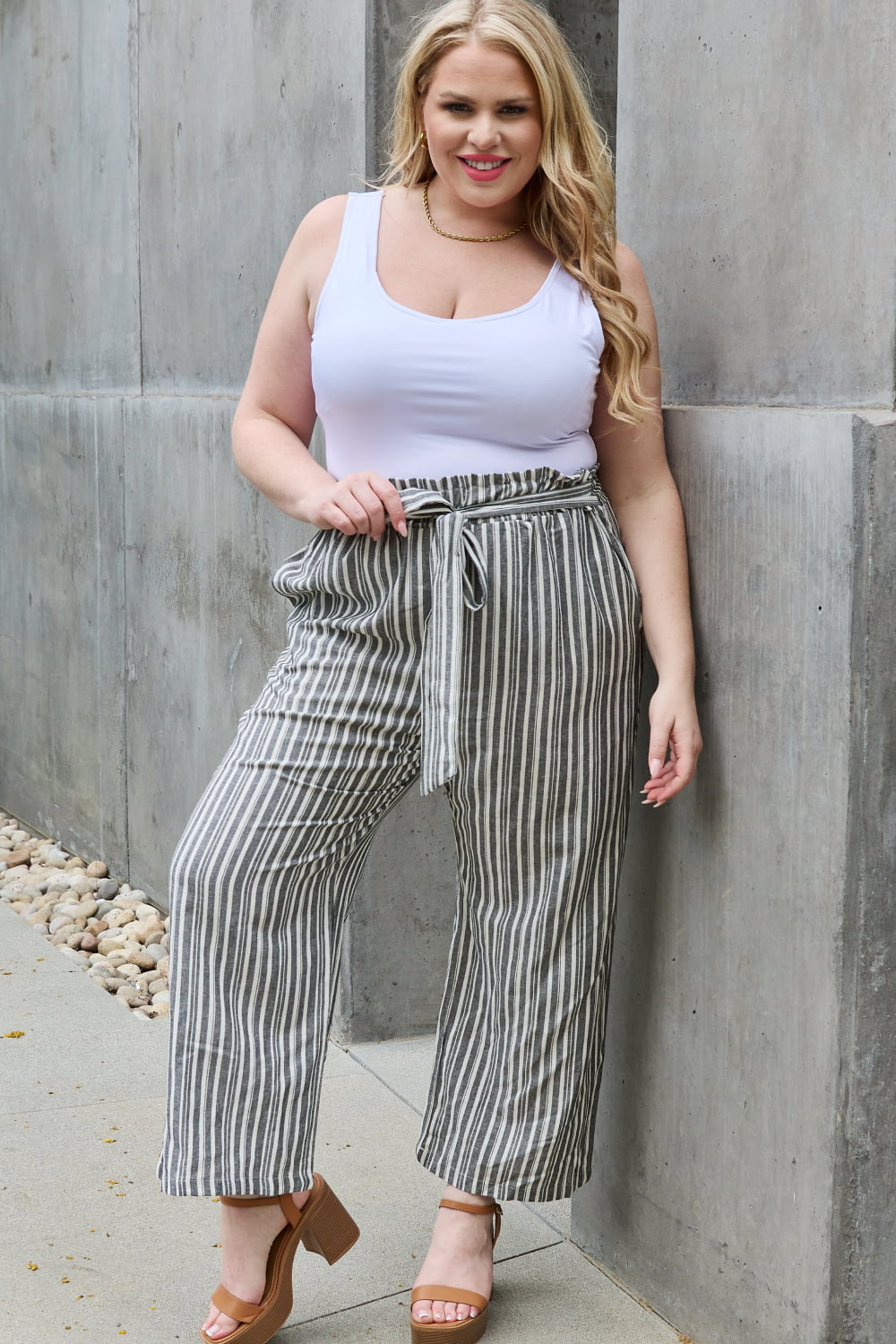 Heimish Find Your Path Full Size Paperbag Waist Striped Culotte Pants Pants Trendsi   