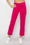 RISEN High Waist Rolled Hem Straight Jeans Jeans Trendsi FUCHSIA 0 