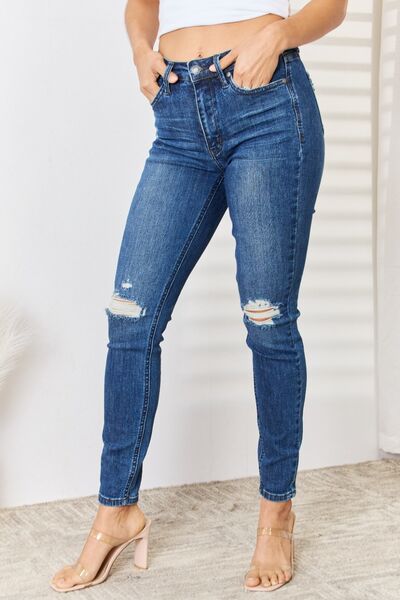 Judy Blue Full Size High Waist Distressed Slim Jeans - NeoKira Unlimited