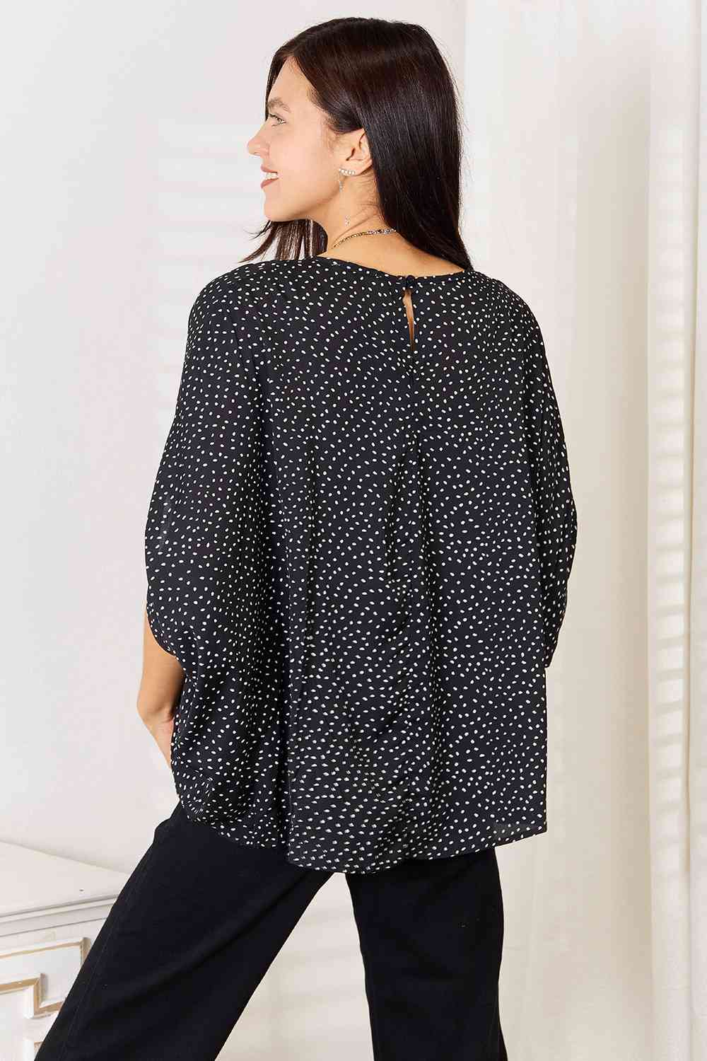 Double Take Printed Dolman Sleeve Round Neck Blouse Top Trendsi   