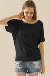 Ninexis Boat Neck Short Sleeve Ruched Side Top Top Trendsi BLACK S 