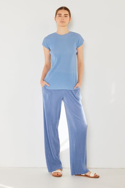 Marina West Swim Rib Pleated Elastic-Waist Wide Leg Pants Pants Trendsi Periwinkle S 