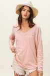 BiBi Exposed Seam V-Neck Long Sleeve T-Shirt Top Trendsi   