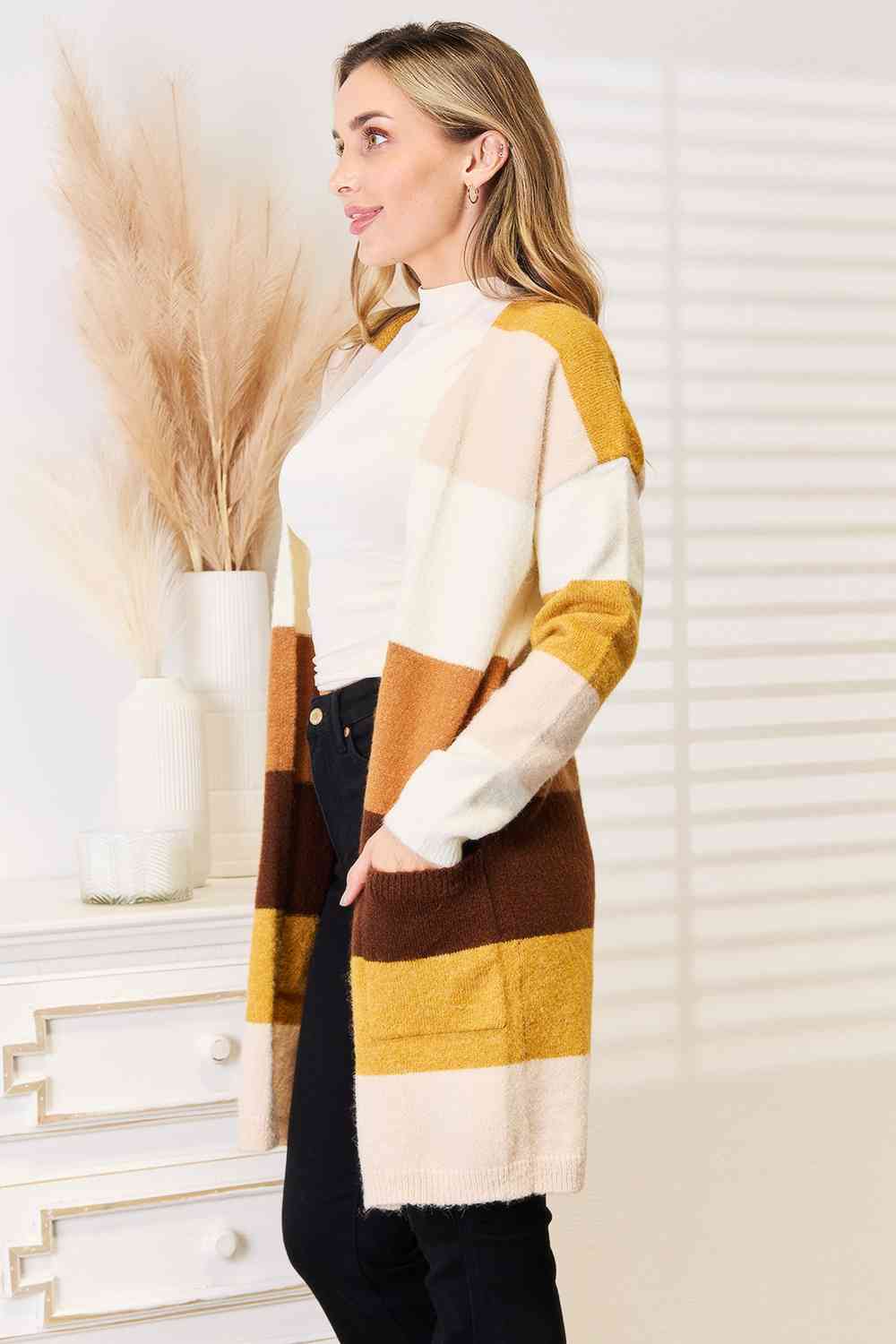 Woven Right Color Block Dropped Shoulder Cardigan Cardigan Trendsi   