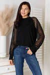 Double Take Round Neck Raglan Sleeve Blouse Blouse Trendsi Black S 