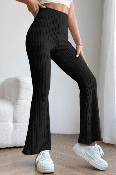 Basic Bae Full Size Ribbed High Waist Flare Pants - NeoKira Unlimited